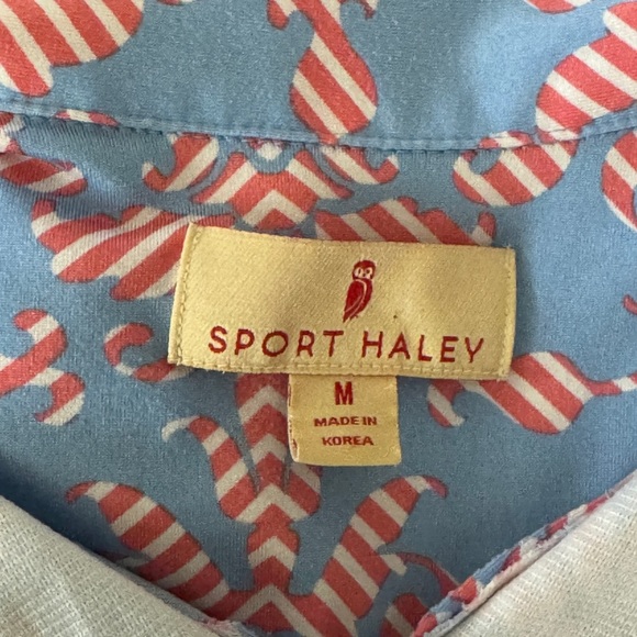 SPORT HALEY DAMASK PRINT BLUE PINK 3/4 SLEEVES TUNIC POLO TOP GOLF SHIRT SZ M - Picture 4 of 4